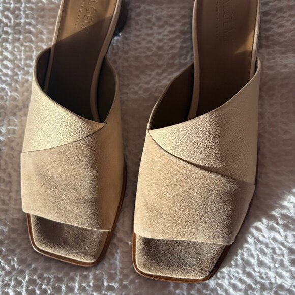 M Gemi Shoes - M.Gemi Made in Italy Leather Slide Sandals 42 Beige Square Toe Block Heel Mule